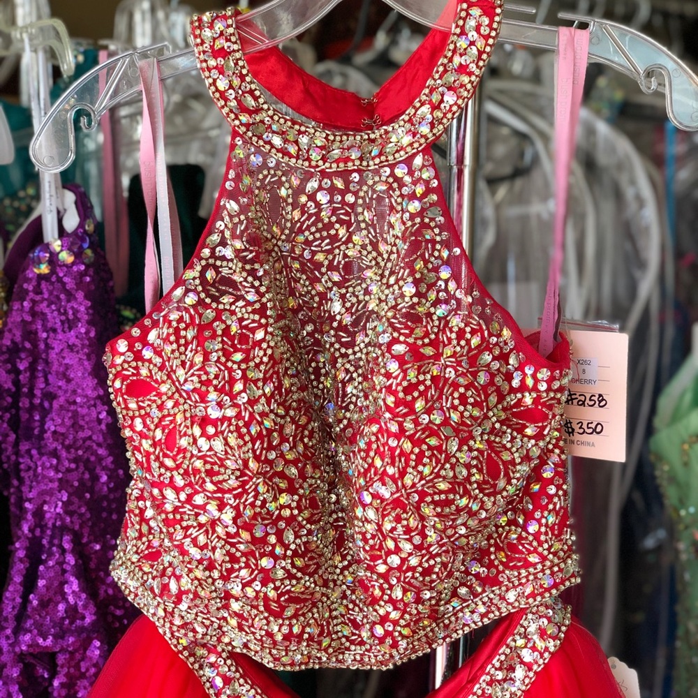 Blush Prom 2-piece Short dress size 8 Cherry Red